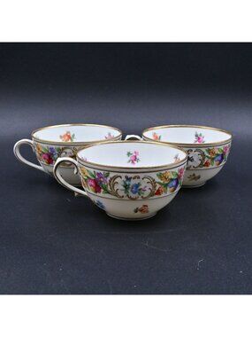 Schumann Bavaria Empress Dresden Flowers Teacups Lot of 3 Vintage